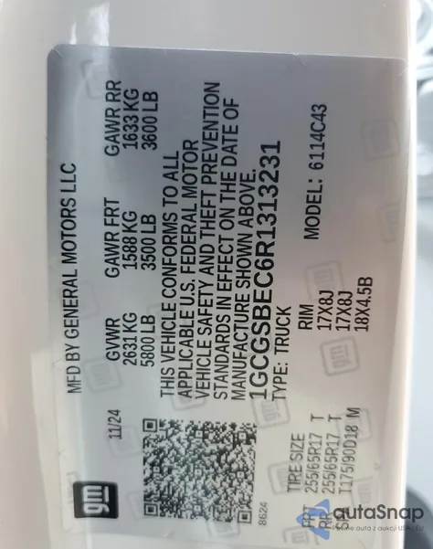 2024 Chevrolet Colorado из США, поврежденный, VIN 1GCGSBEC6R1313231